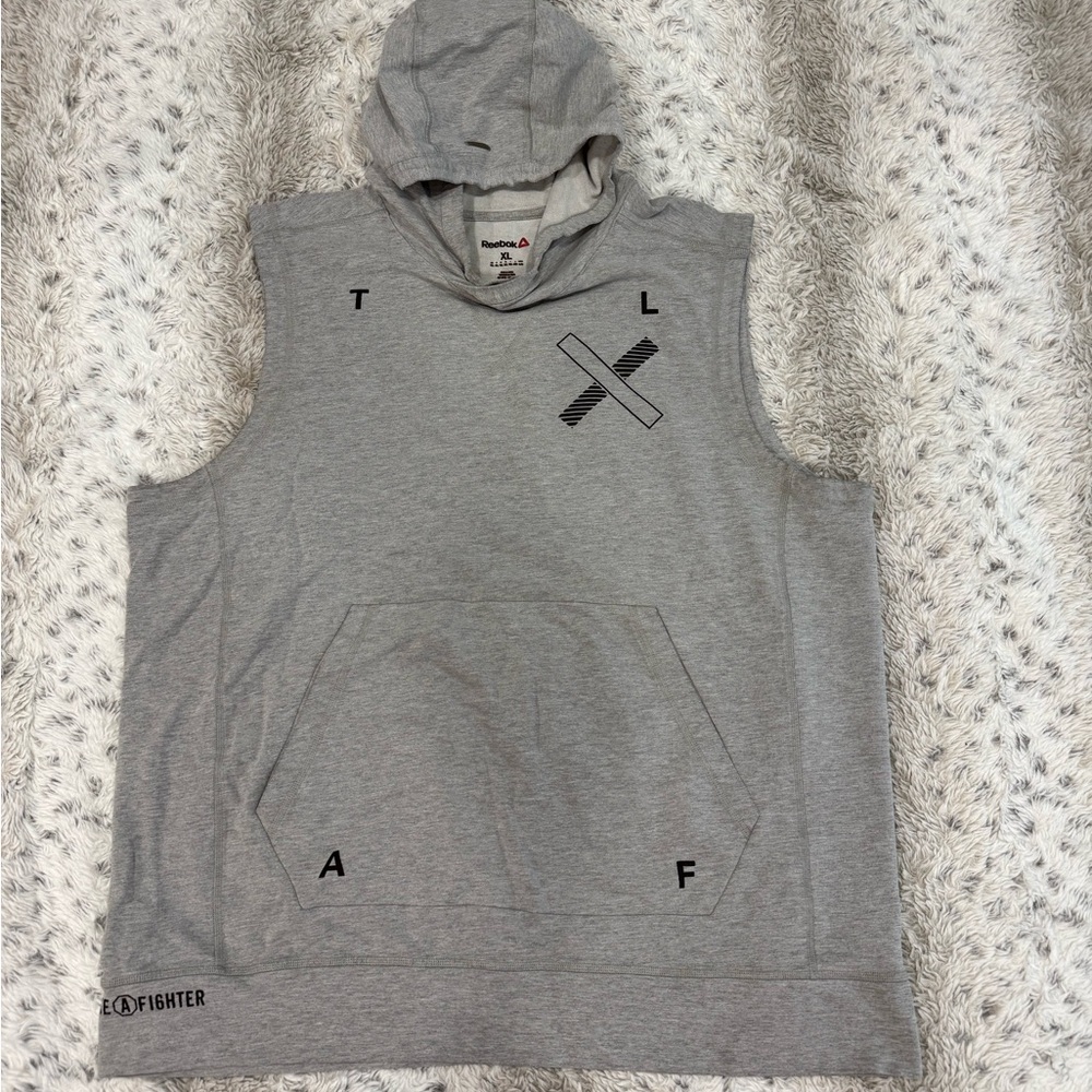 Reebok Gray Sleeveless Hoodie with Graphic Design